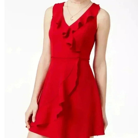 Teeze Me Juniors' Ruffled Wrap mini Dress red size 9/10 juniors - Picture 11 of 11
